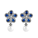 Sparkling Opulance Midnight Blooms American Diamond Dangler Earrings