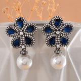 Sparkling Opulance Midnight Blooms American Diamond Dangler Earrings