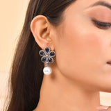 Sparkling Opulance Midnight Blooms American Diamond Dangler Earrings