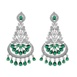 Sparkling Crescent Green Dangler Earrings with American Diamond