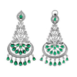 Sparkling Crescent Green Dangler Earrings with American Diamond