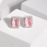 Sparkling Elegance Soft Pink American Diamond Studs Earrings