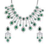 Sparkling Elegance Emerald Green Statement American Diamond Necklace Set