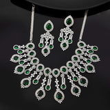 Sparkling Elegance Emerald Green Statement American Diamond Necklace Set