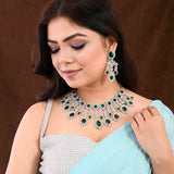 Sparkling Elegance Emerald Green Statement American Diamond Necklace Set