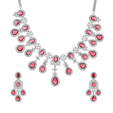 Sparkling Elegance Red Statement American Diamond Necklace Set