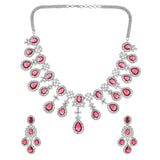 Sparkling Elegance Red Statement American Diamond Necklace Set