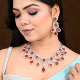 Sparkling Elegance Red Statement American Diamond Necklace Set