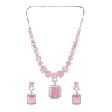 Sparkling Elegance Radiant Soft Pink American Diamond Necklace Set