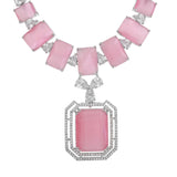 Sparkling Elegance Radiant Soft Pink American Diamond Necklace Set