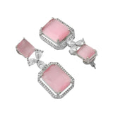 Sparkling Elegance Radiant Soft Pink American Diamond Necklace Set