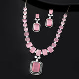 Sparkling Elegance Radiant Soft Pink American Diamond Necklace Set