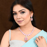 Sparkling Elegance Radiant Soft Pink American Diamond Necklace Set