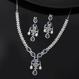 Sparkling Elegance Glamorous Blue American Diamond Necklace Set