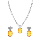 Sparkling Elegance Glamorous Amber Yellow American Diamond Necklace Set