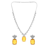 Sparkling Elegance Glamorous Amber Yellow American Diamond Necklace Set