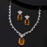 Sparkling Elegance Glamorous Amber Yellow American Diamond Necklace Set