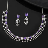 Sparkling Elegance Glamorous Purple American Diamond Necklace Set