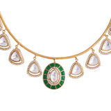 Hasli Regal Radiance Green Kundan Embellished Golden Necklace Set