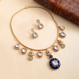 Hasli Statement Blue And White Kundan-Studded Golden Necklace Set