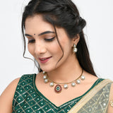 Hasli Radiant Blue And Green Kundan Studded Golden Necklace Set