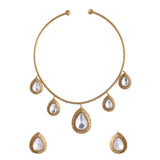 Hasli Elegant White Kundan-Studded Golden Necklace Set