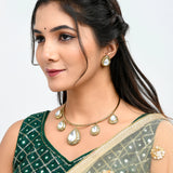 Hasli Elegant White Kundan-Studded Golden Necklace Set