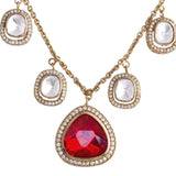 Hasli Regal Radiance Red Kundan Embellished Golden Necklace Set