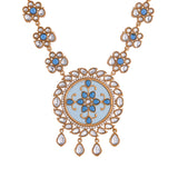 Hasli Elegant Long Blue Floral Kundan Studded Golden Necklace Set