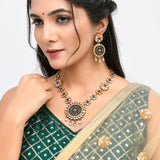 Hasli Elegant Long Blue Floral Kundan Studded Golden Necklace Set