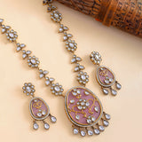 Hasli Floral Elegance Pink Kundan Necklace Set