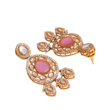 Hasli Opulent Pink And White Kundan Studded Gold Necklace Set