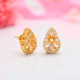 Sparkling Elegance Golden Teardrop American Diamond Studs Earrings