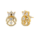 Sparkling Elegance Golden Crown American Diamond Studs Earrings