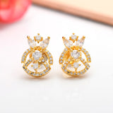 Sparkling Elegance Golden Crown American Diamond Studs Earrings