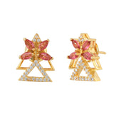 Sparkling Elegance Red Floral American Diamond Studs Earrings