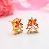 Sparkling Elegance Red Floral American Diamond Studs Earrings