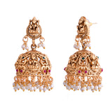 Gold Opulence Lakshmi Rajmudra Temple Jhumka Earrings