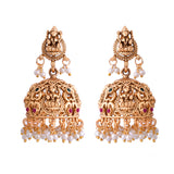 Gold Opulence Lakshmi Rajmudra Temple Jhumka Earrings