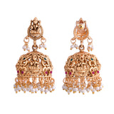 Gold Opulence Lakshmi Rajmudra Temple Jhumka Earrings