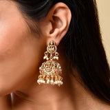 Gold Opulence Lakshmi Rajmudra Temple Jhumka Earrings