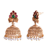 Gold Opulence Pushpavalli Temple Jhumka Earrings