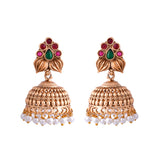 Gold Opulence Pushpavalli Temple Jhumka Earrings