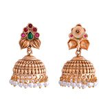 Gold Opulence Pushpavalli Temple Jhumka Earrings