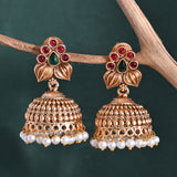 Gold Opulence Pushpavalli Temple Jhumka Earrings