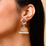 Gold Opulence Pushpavalli Temple Jhumka Earrings