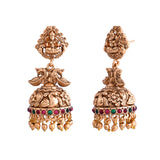 Gold Opulence Mayura Vilas Temple Jhumka Earrings