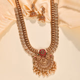 Gold Opulence Lakshmi Haaram Temple Necklace Set