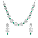 Sparkling Elegance Glamorous Green Floral American Diamond Necklace Set