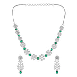 Sparkling Elegance Glamorous Green Floral American Diamond Necklace Set